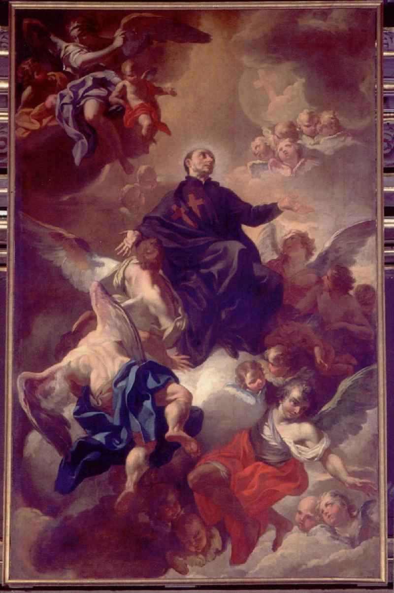 58-Pittoni G. B. sec. XVIII, Dipinto Gloria di San Camillo de' Lellis - Bologna